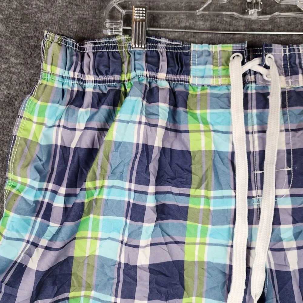 Kanu Surf Swim Trunks Men XXL Blue Green Plaid Cargo Pocket Board Shorts